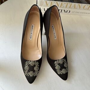 Manolo Blahnik Black Satin Crystal Buckle - size 40